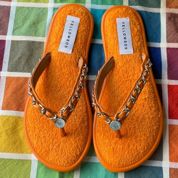 🌞 YELLOW BOX ORANGE TERRYCLOTH EMBELLISHED SANDALS 🌞 NWOT 🌞NWOB 🌞 - Picture 5 of 16